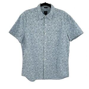 J. Crew Slim Fit Short Sleeve Floral Print Chambray Shirt XL